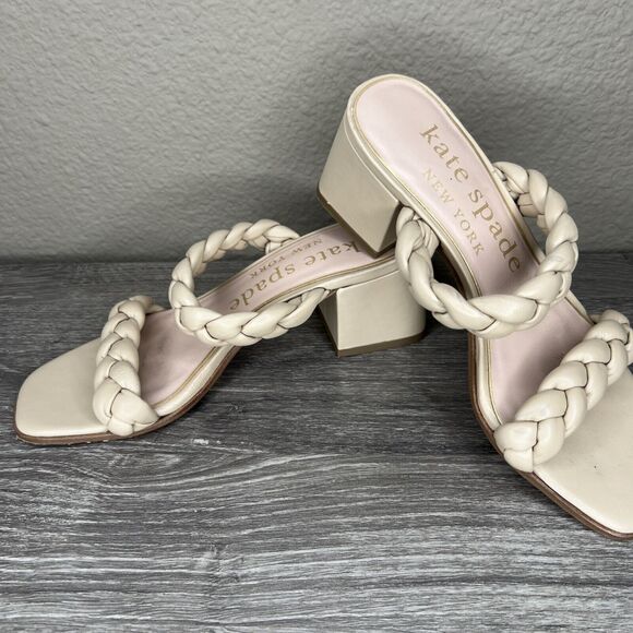 Kate Spade New York Braided Juniper Sandal 6B Beige Block Heel Leather - Picture 2 of 14